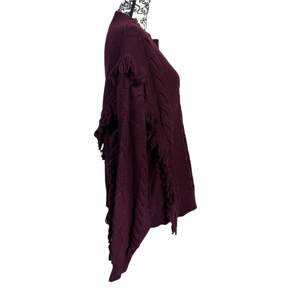Leith | Women's Cable Knit Fringe Burgundy Maroon Red Sweater 1X - Picture 6 of 7